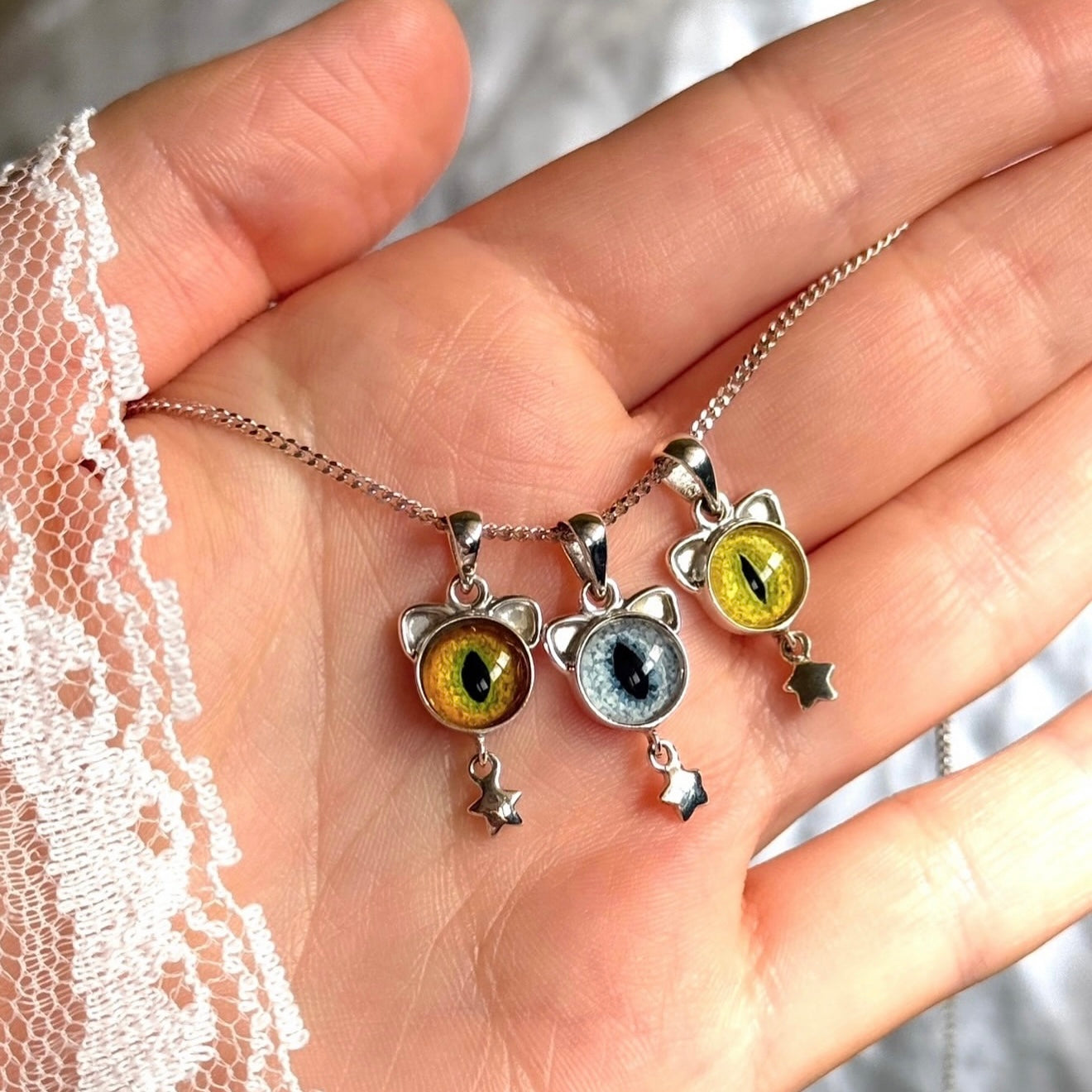 TINY Custom Cat Ear Eye Pendants