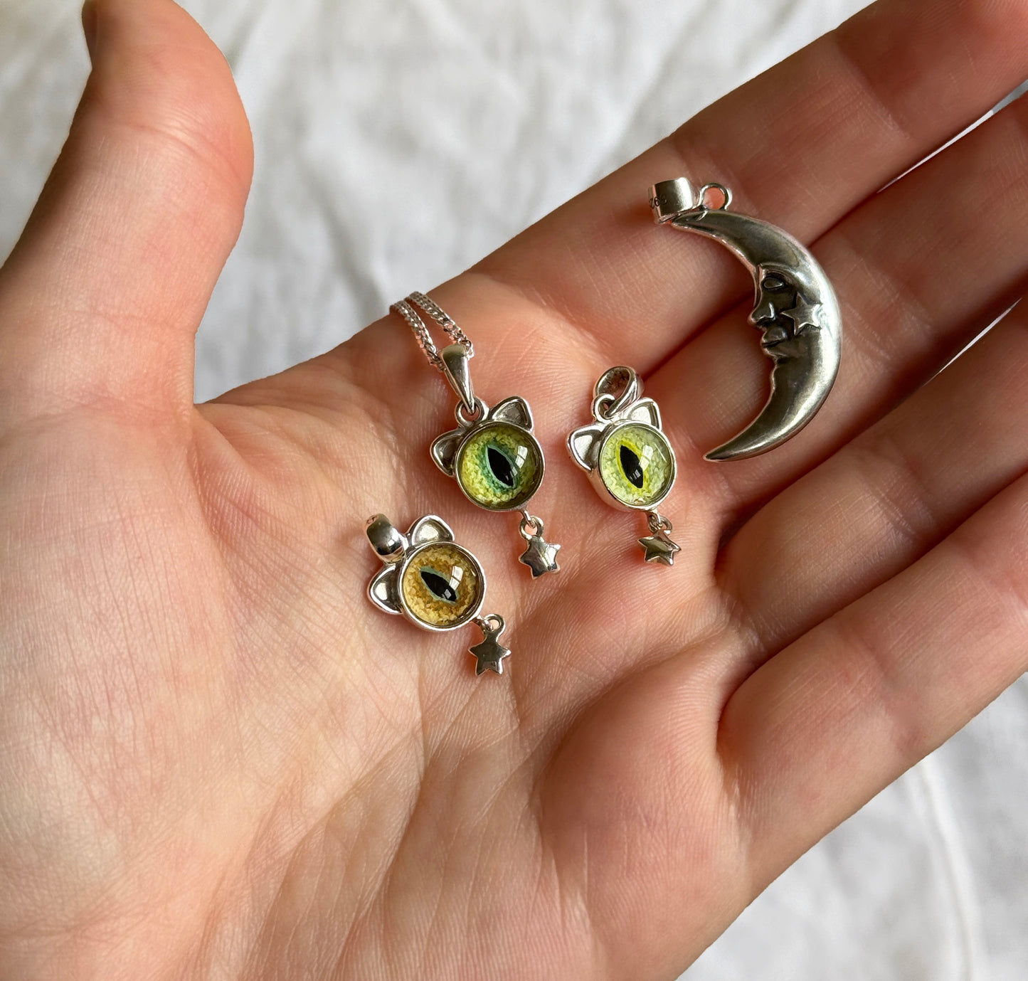 TINY Custom Cat Ear Eye Pendants