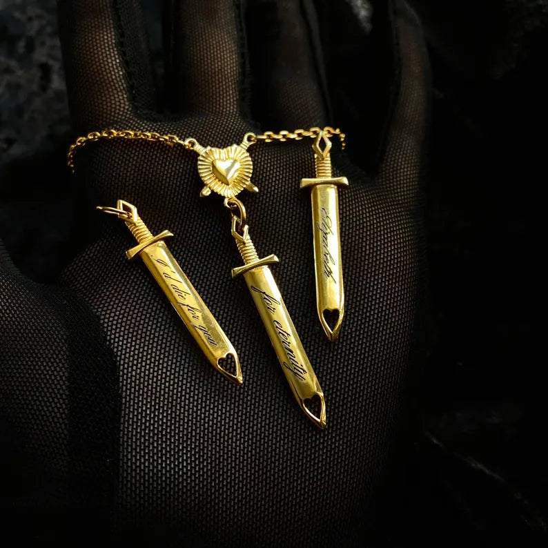 Gold Custom Dagger Pendant, Custom Sword Pendant